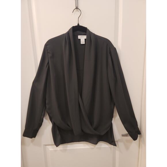 Carmen Marc Valvo Black Drape Front Blouse - Picture 1 of 4
